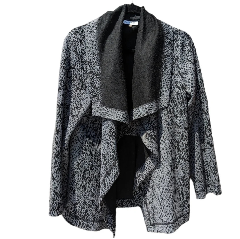 Calvin Klein Woman M Poly/Rayon/Spandex Charcoal  Open Cardigan Snake
